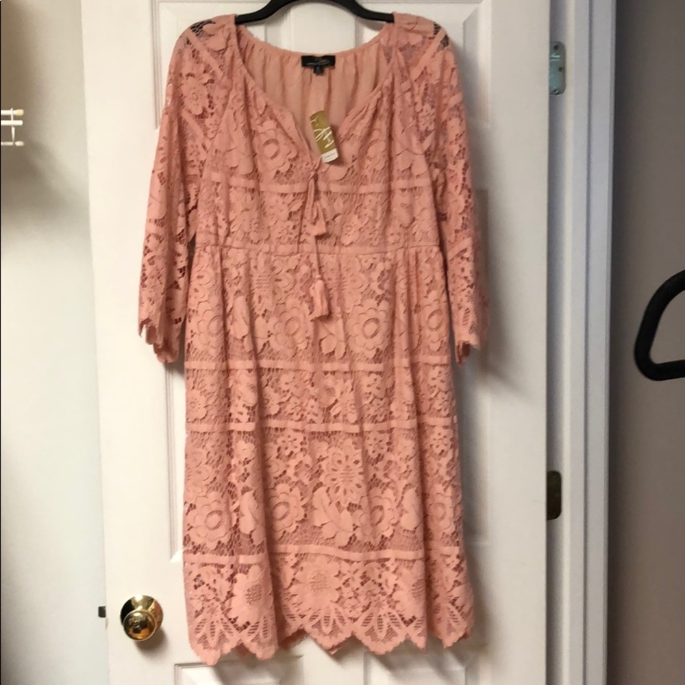 Pink lace empire waist dress
